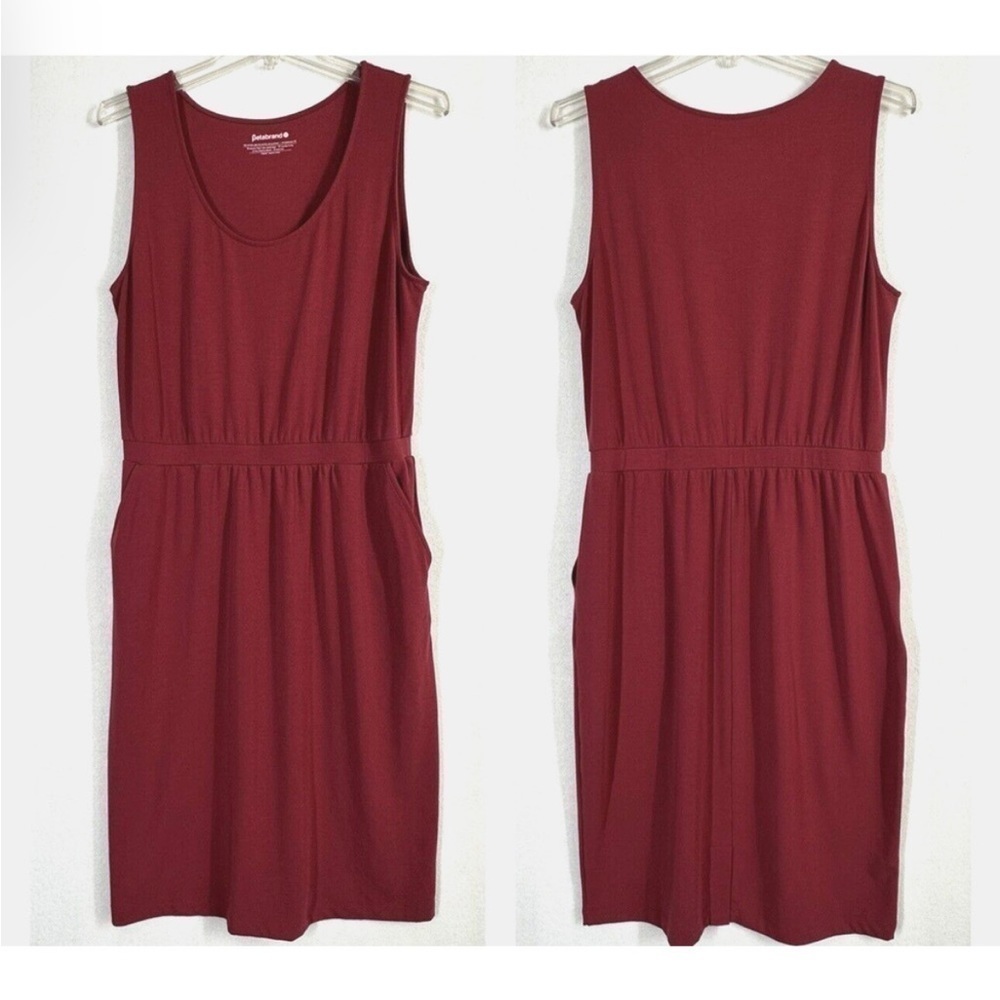 Betabrand tank dress XS brick, red jersey, knit, pockets, travel, casual, active
